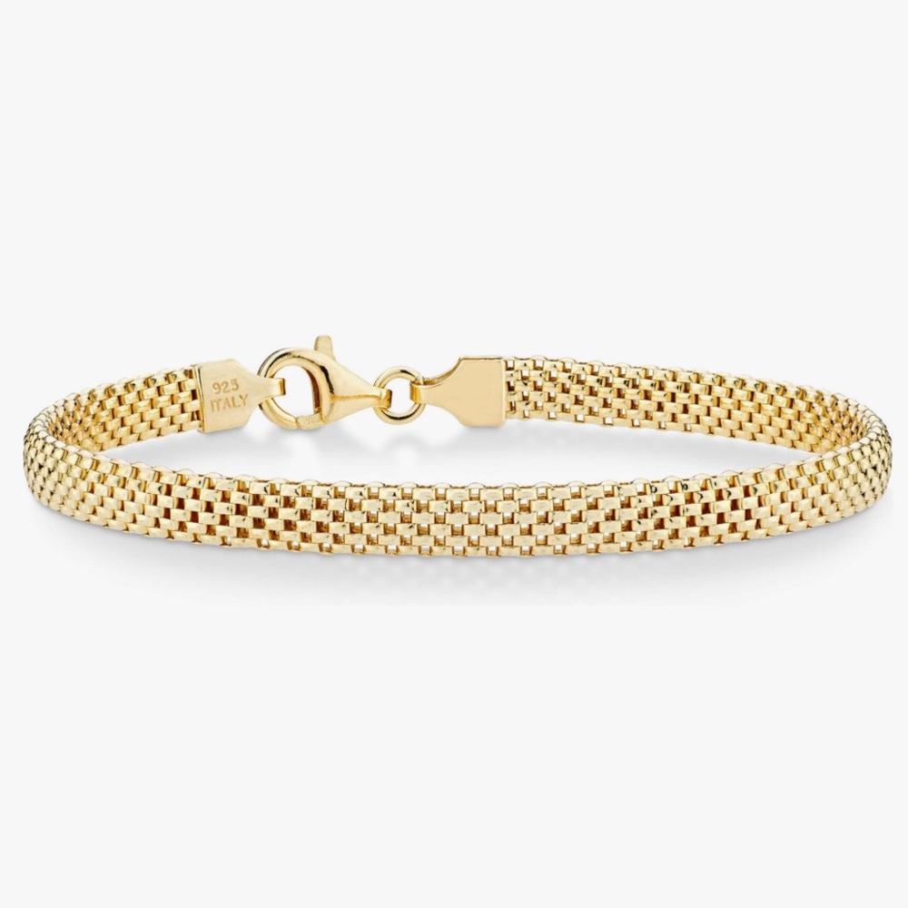 Italian 18K Gold Over Sterling Silver 5mm Mesh Link Chain Bracelet Made in Italy